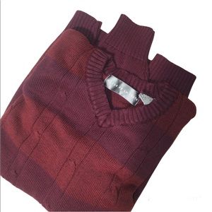 Oscar de la Renta Men’s Crewneck Cable Knit Burgundy Striped Sweater Sz L